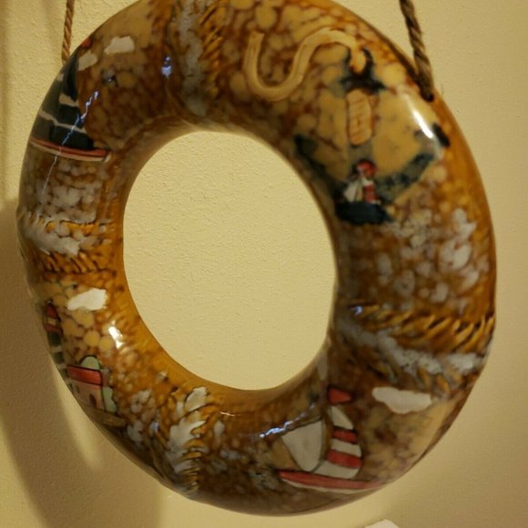 Life Ring Bouy Ceramic Wall Hanging Hand Painted - Picture 10 of 12